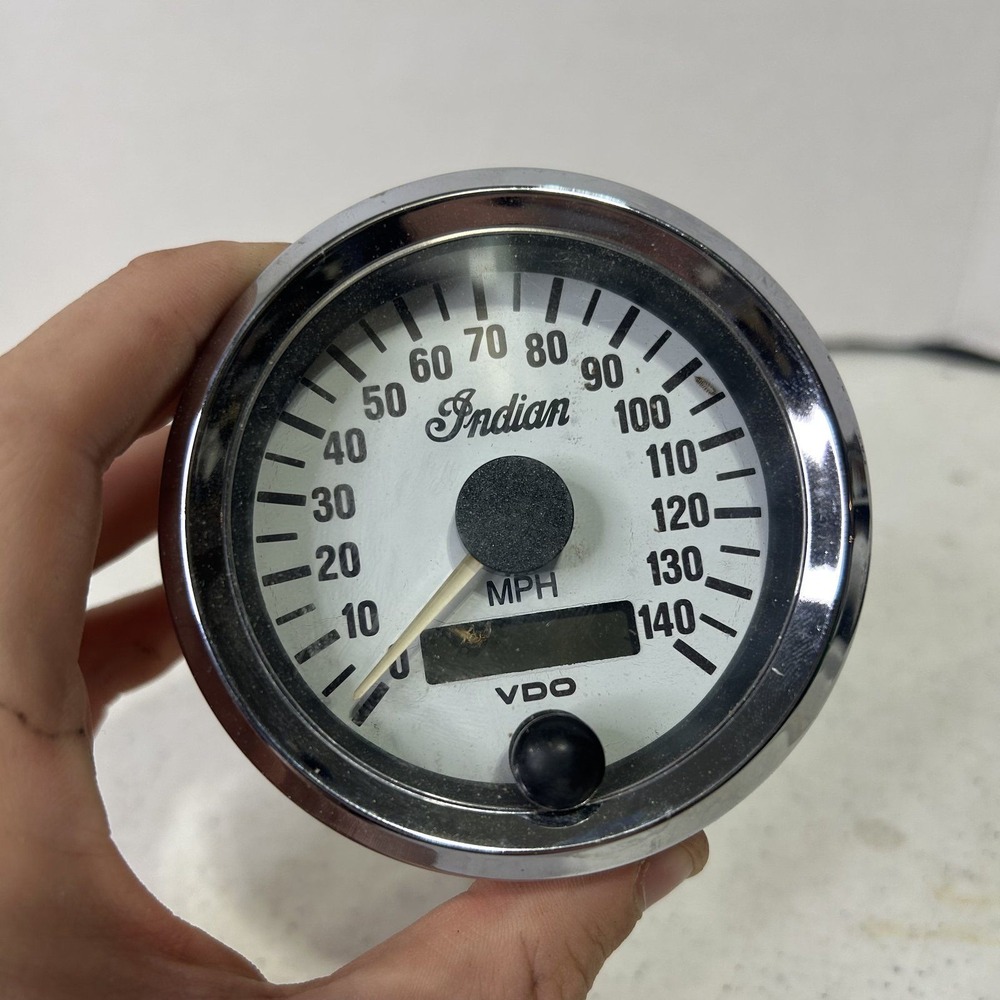 Indian Motorcycle VDO Speedometer Gauge 140 MPH White Face Chrome Bezel